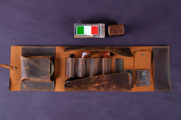 Leather Pipe Rollup Pouch Set, Handmade Pipe Bag Set for 4-Pipes, Pipe Stand, Valet Tray, The Pipe Smokers Full Set, Daily use & Travel Size