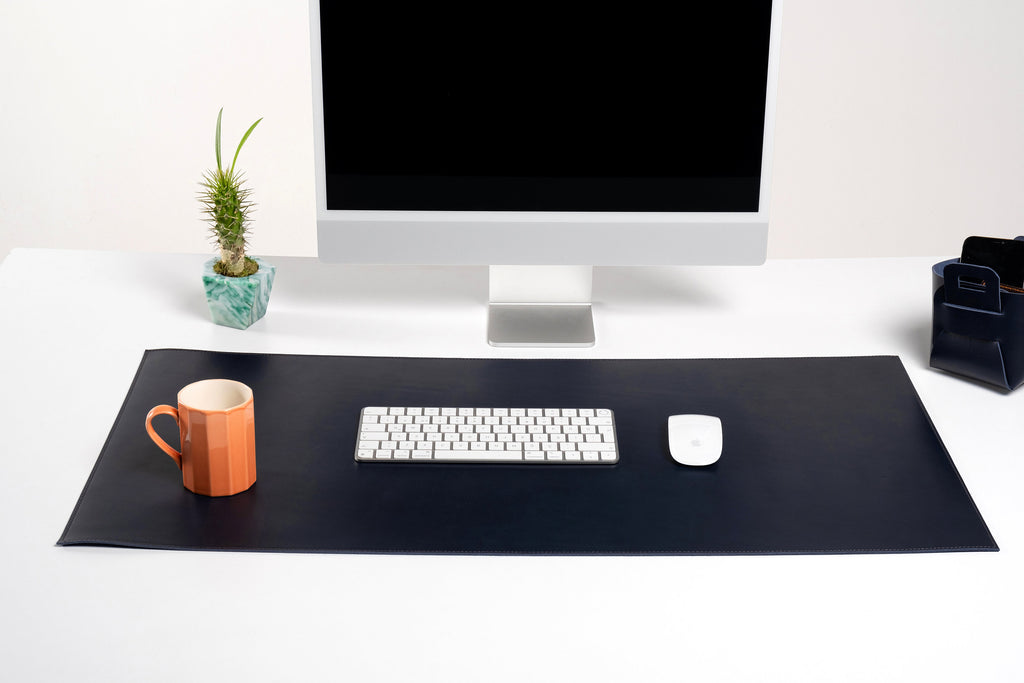 Premium Leather Navy Blue Desk Mat: Handmade Luxury 2.4mm Vegetable Tanned Desk Blotter
