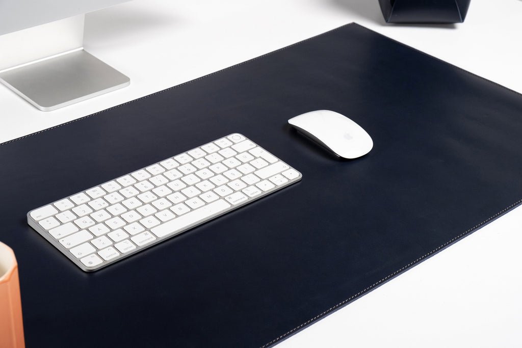 Premium Leather Navy Blue Desk Mat: Handmade Luxury 2.4mm Vegetable Tanned Desk Blotter