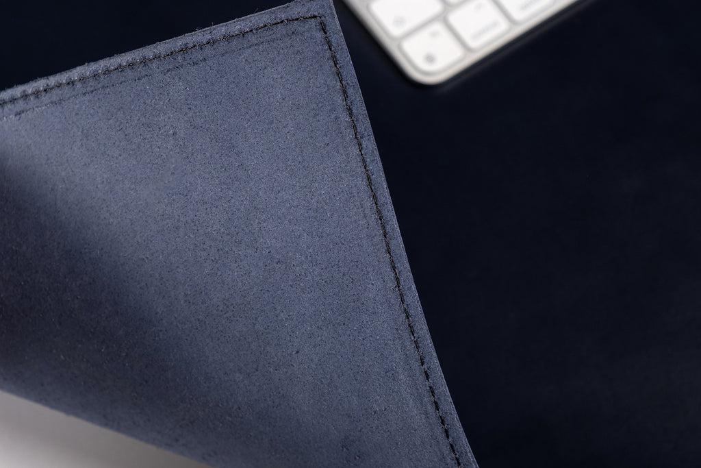 Premium Leather Navy Blue Desk Mat: Handmade Luxury 2.4mm Vegetable Tanned Desk Blotter