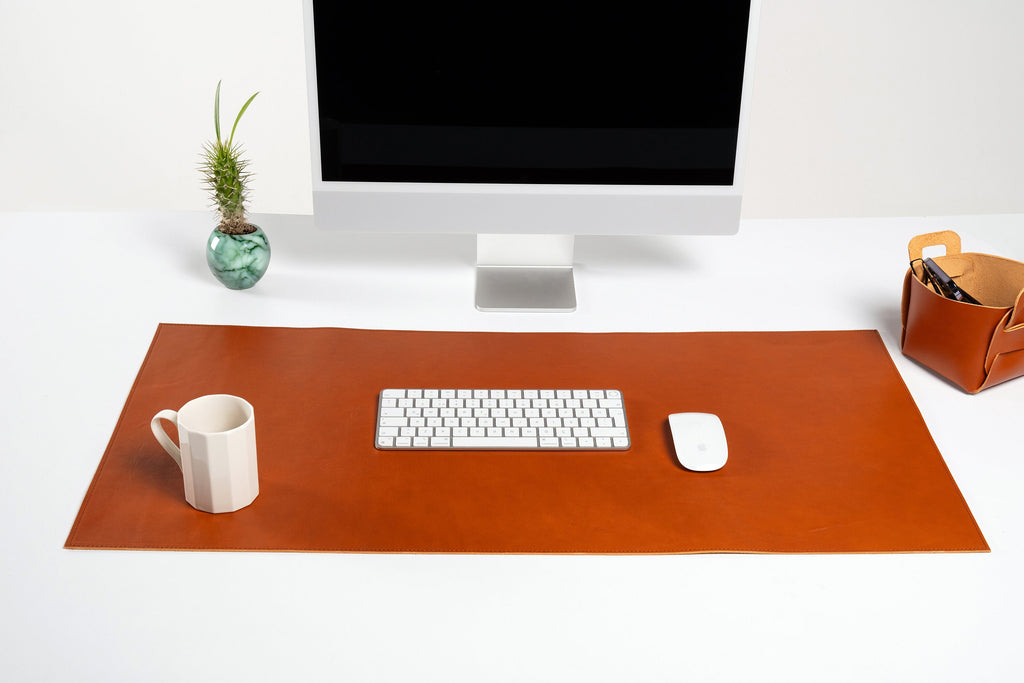 Premium Leather Tan Colour Desk Mat: Handmade Luxury 2.4mm Vegetable Tanned Desk Blotter