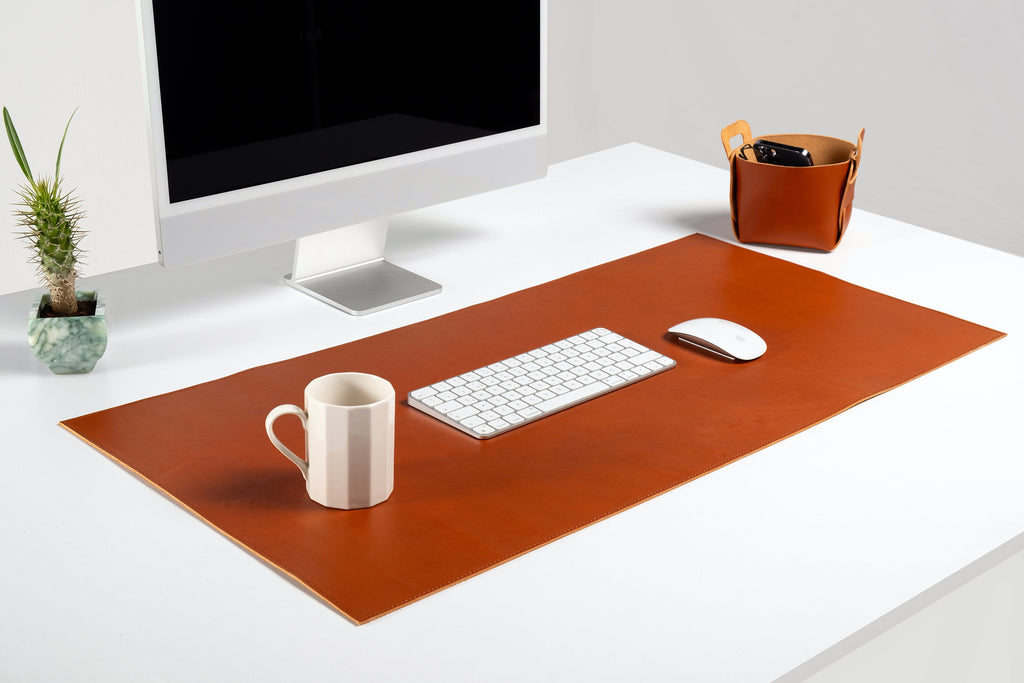 Premium Leather Tan Colour Desk Mat: Handmade Luxury 2.4mm Vegetable Tanned Desk Blotter