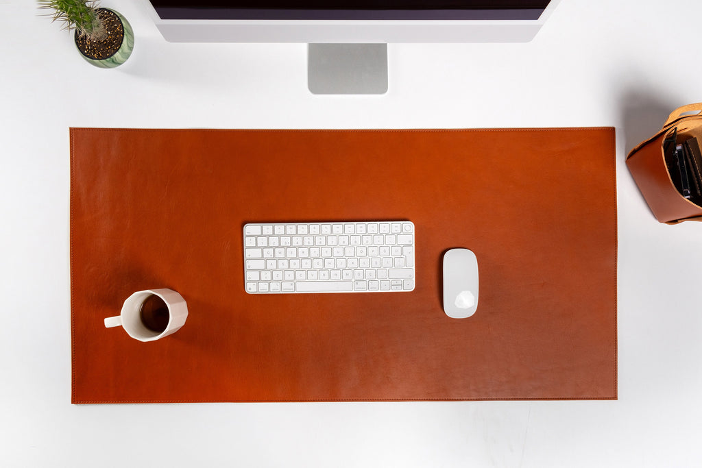 Premium Leather Tan Colour Desk Mat: Handmade Luxury 2.4mm Vegetable Tanned Desk Blotter