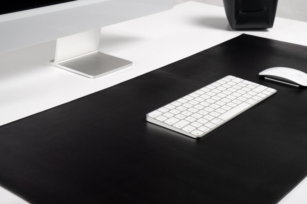 Premium Leather Black Desk Mat: Handmade Luxury 2.4mm Vegetable Tanned Desk Blotter