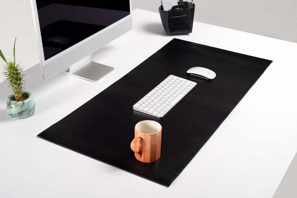 Premium Leather Black Desk Mat: Handmade Luxury 2.4mm Vegetable Tanned Desk Blotter