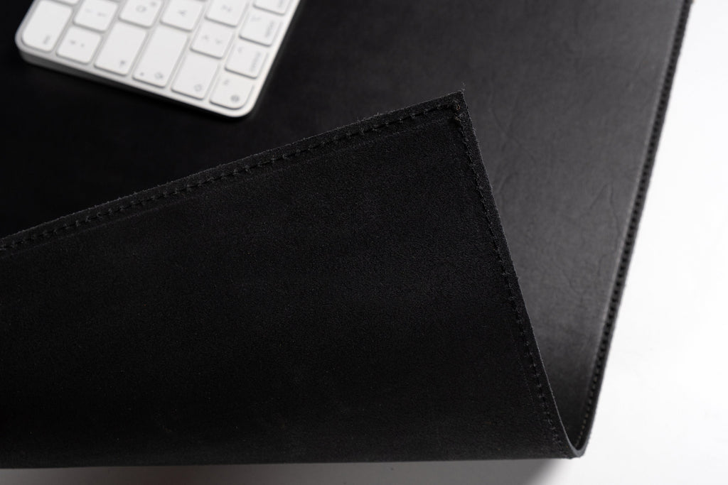 Premium Leather Black Desk Mat: Handmade Luxury 2.4mm Vegetable Tanned Desk Blotter