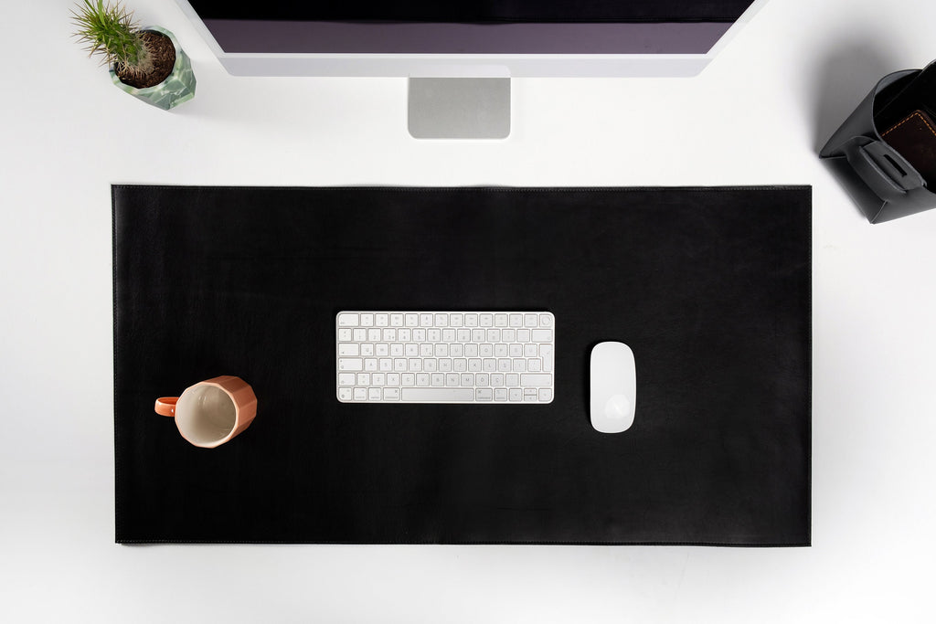 Premium Leather Black Desk Mat: Handmade Luxury 2.4mm Vegetable Tanned Desk Blotter