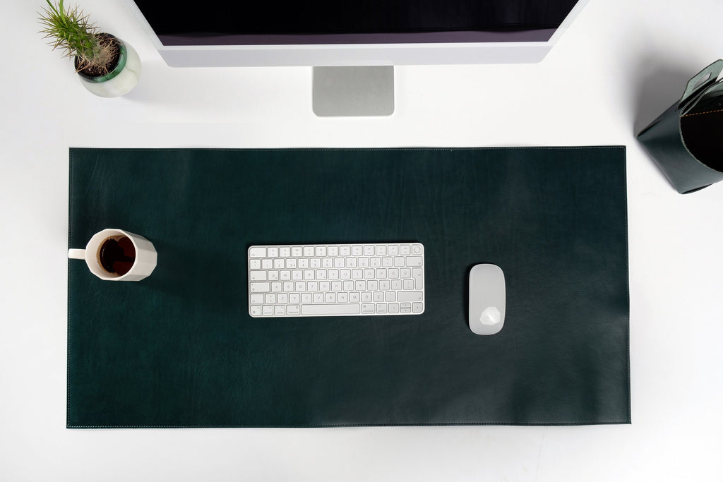 Premium Leather Green Desk Mat: Handmade Luxury 2.4mm Vegetable Tanned Desk Blotter