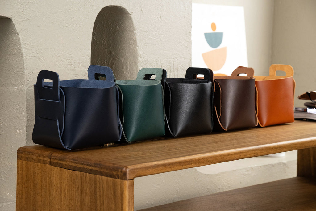 Premium Leather Storage Basket: 2.4 mm Vegetable Tanned Leather Organizer Bin