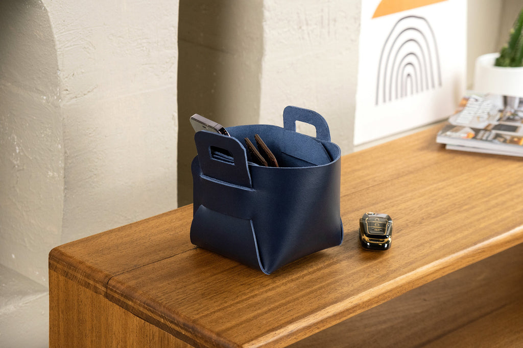 Premium Leather Storage Basket: 2.4 mm Vegetable Tanned Leather Organizer Bin