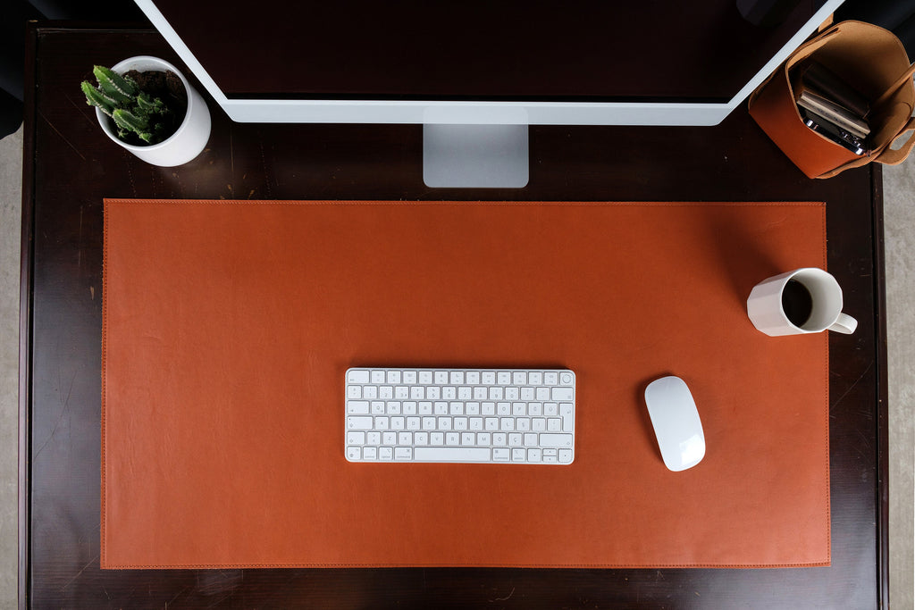 Premium Leather Tan Colour Desk Mat: Handmade Luxury 2.4mm Vegetable Tanned Desk Blotter