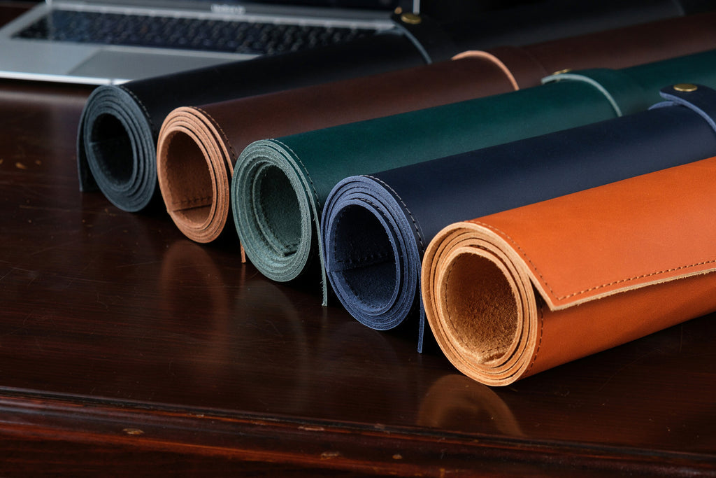 Premium Leather Green Desk Mat: Handmade Luxury 2.4mm Vegetable Tanned Desk Blotter