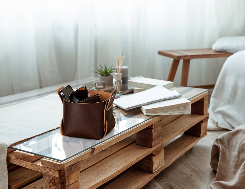 Premium Leather Storage Basket: Handmade Luxury Organizer Bin