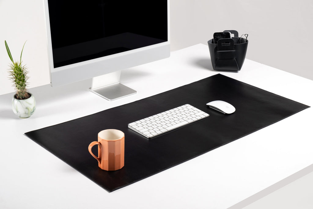 Premium Leather Black Desk Mat: Handmade Luxury 2.4mm Vegetable Tanned Desk Blotter