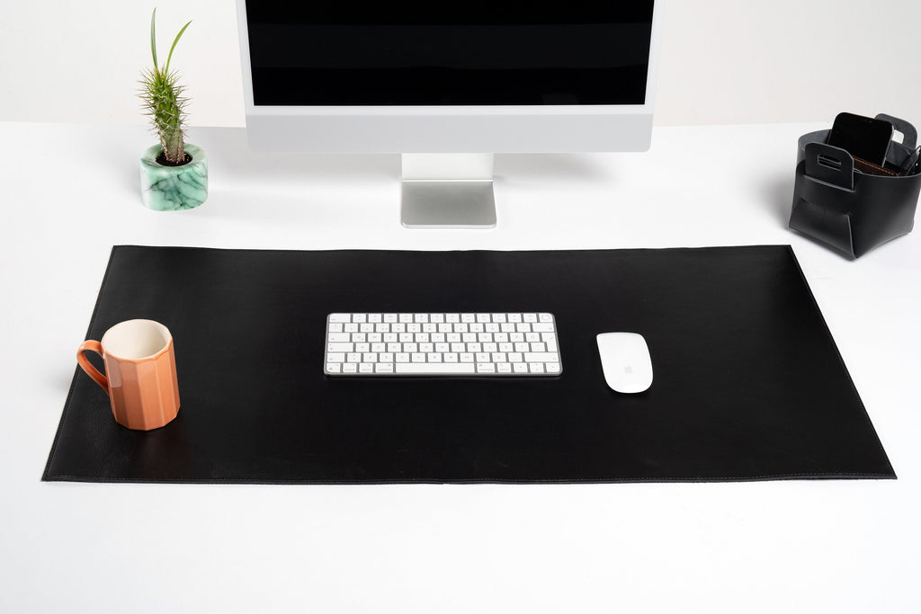 Premium Leather Black Desk Mat: Handmade Luxury 2.4mm Vegetable Tanned Desk Blotter