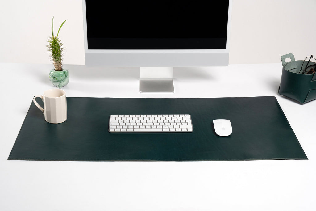Premium Leather Green Desk Mat: Handmade Luxury 2.4mm Vegetable Tanned Desk Blotter