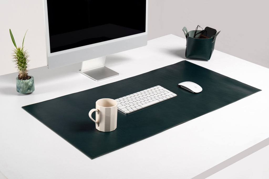 Premium Leather Green Desk Mat: Handmade Luxury 2.4mm Vegetable Tanned Desk Blotter