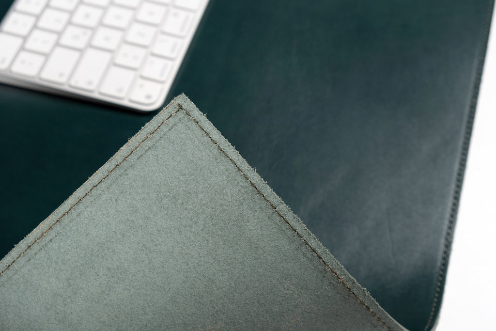 Premium Leather Green Desk Mat: Handmade Luxury 2.4mm Vegetable Tanned Desk Blotter