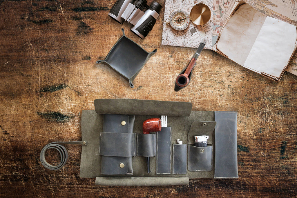 Olive Leather Pipe Pouch: Handmade Pipe Bag for 1-Pipe