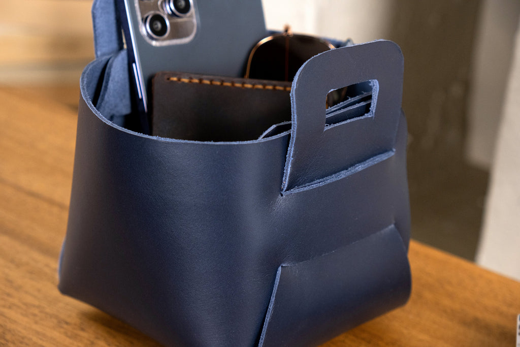 Premium Leather Storage Basket: 2.4 mm Vegetable Tanned Leather Organizer Bin