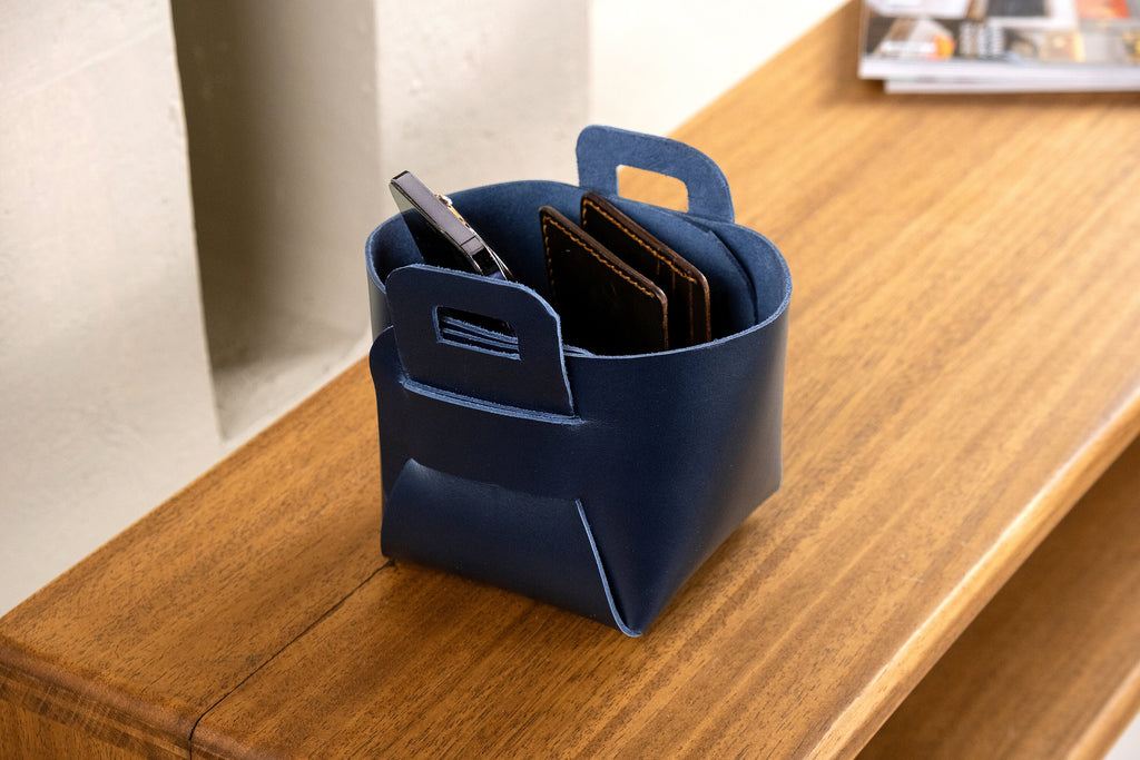 Premium Leather Storage Basket: 2.4 mm Vegetable Tanned Leather Organizer Bin