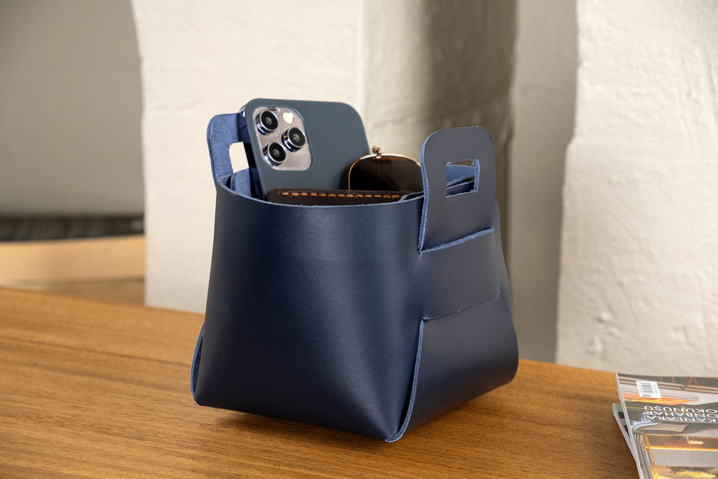 Premium Leather Storage Basket: 2.4 mm Vegetable Tanned Leather Organizer Bin