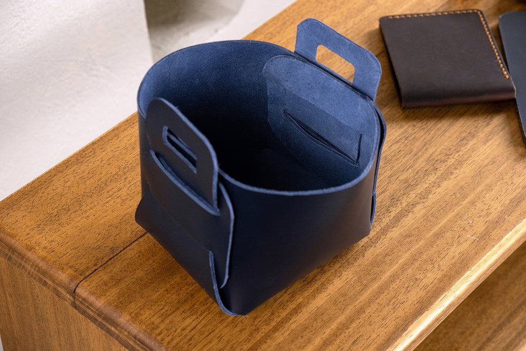 Premium Leather Storage Basket: 2.4 mm Vegetable Tanned Leather Organizer Bin