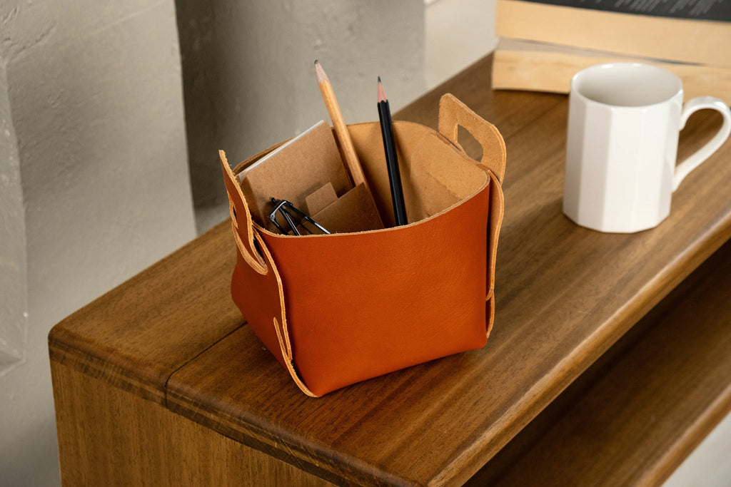 Premium Leather Storage Basket: Handmade Luxury Organizer Bin