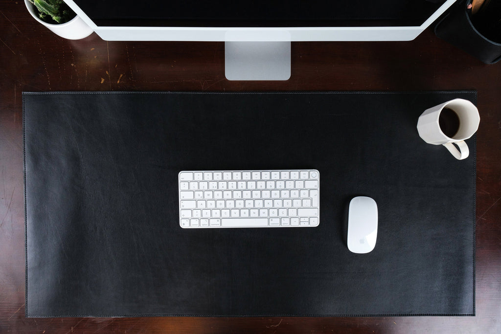 Premium Leather Black Desk Mat: Handmade Luxury 2.4mm Vegetable Tanned Desk Blotter