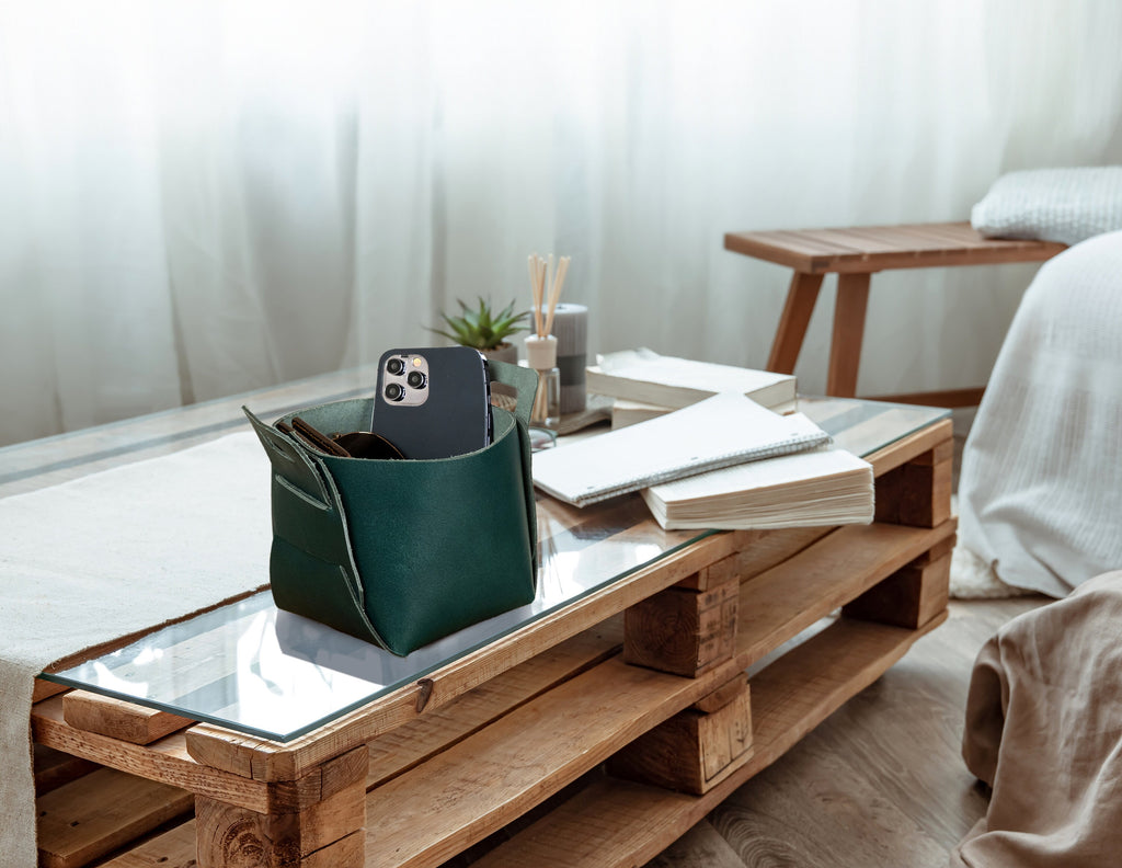 Premium Leather Storage Basket: Handmade Luxury Organizer Bin