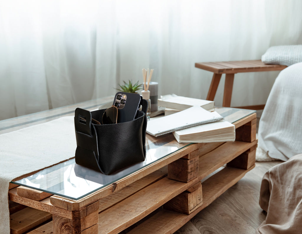 Premium Leather Storage Basket: Handmade Luxury Organizer Bin