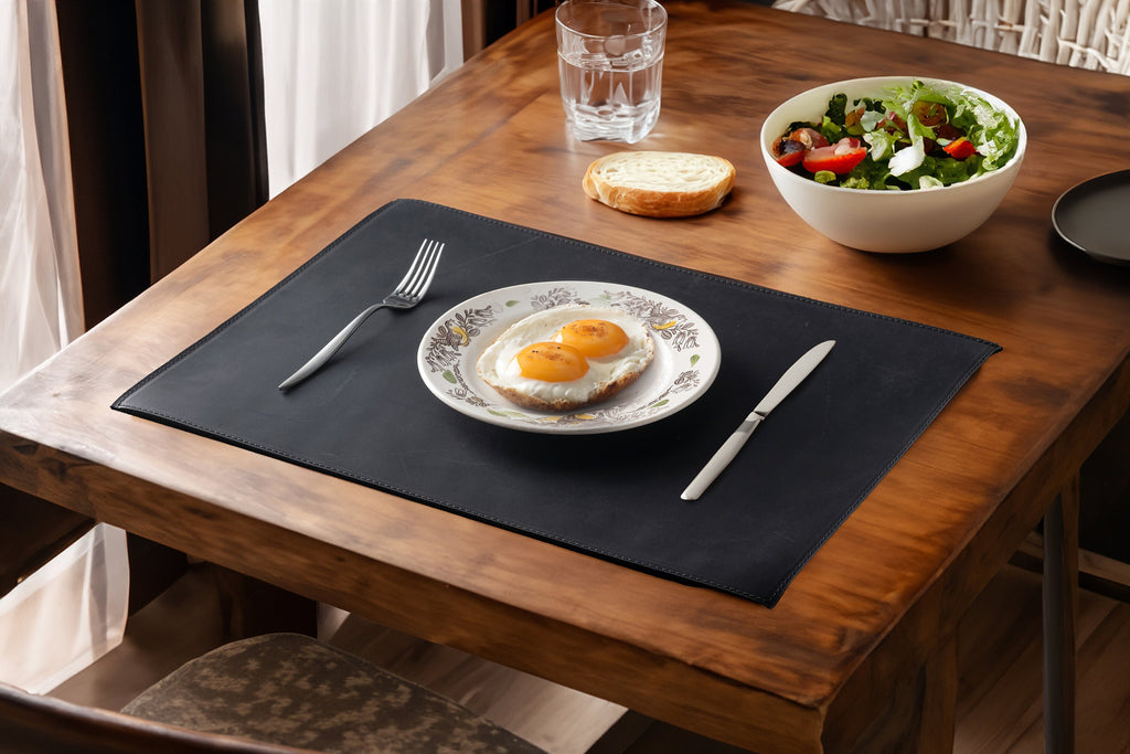 Distressed Leather Double Sided Placemat: Handmade Two Sided Dining Table Mat - 12x16 inch