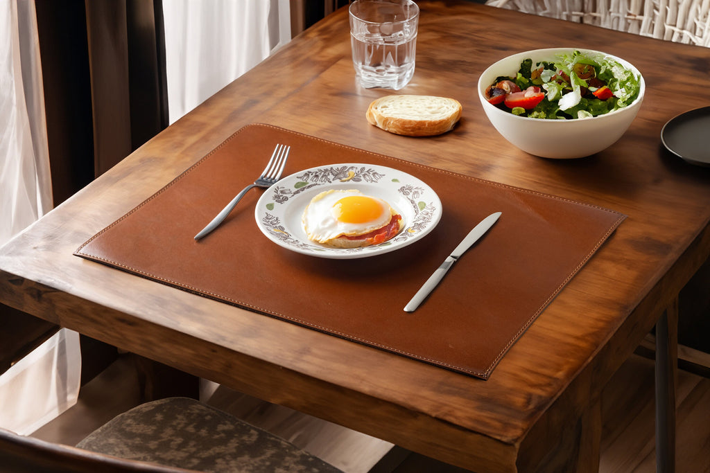 Distressed Leather Double Sided Placemat: Handmade Two Sided Dining Table Mat - 12x16 inch
