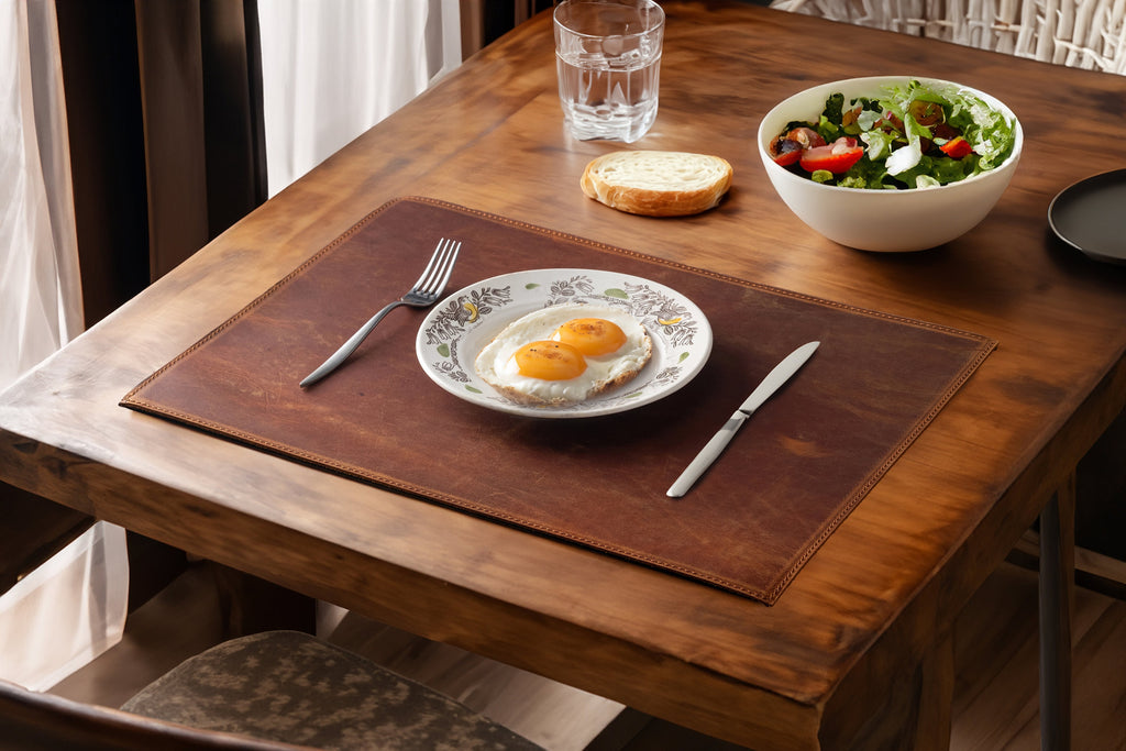 Distressed Leather Double Sided Placemat: Handmade Two Sided Dining Table Mat - 12x16 inch