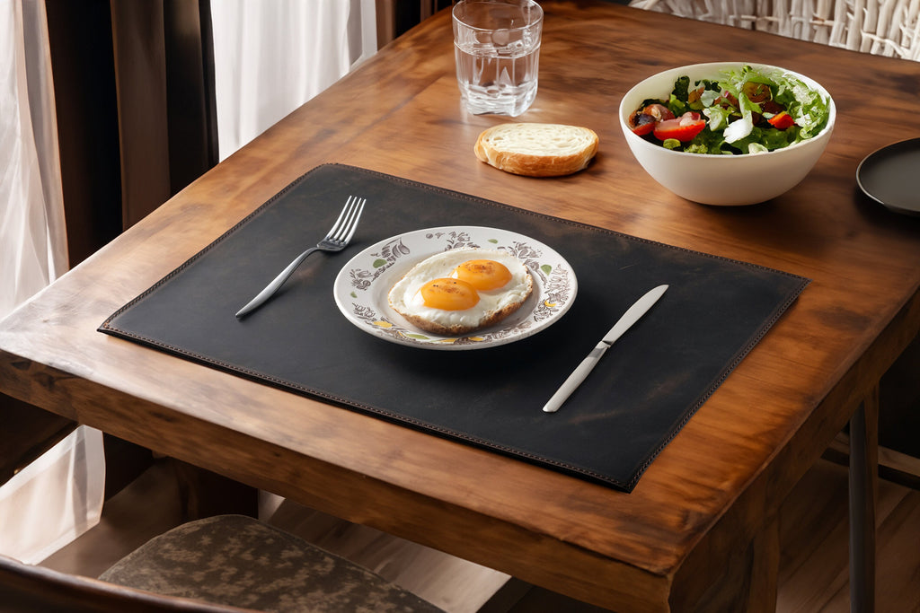 Distressed Leather Double Sided Placemat: Handmade Two Sided Dining Table Mat - 12x16 inch