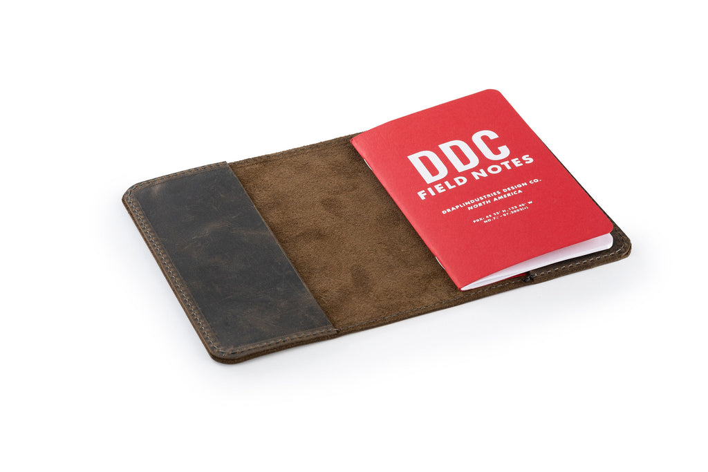 Handmade Distressed Leather Field Notes Cover - Pitch Black