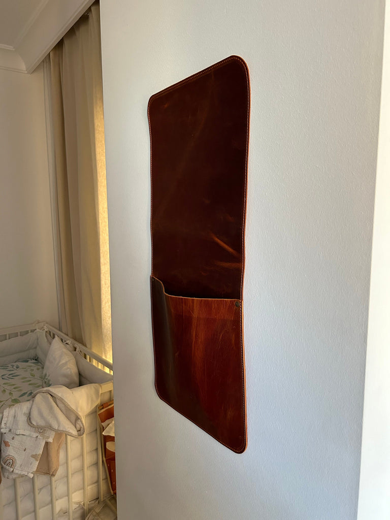 Leather Wall Organizer For Magazines, Laptops, Tablets: Hanging Storage for Home Decor