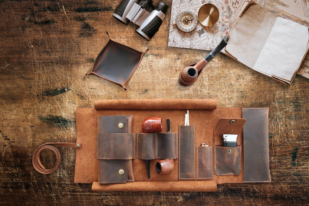 Tobacco Leather Pipe Pouch: Handmade Pipe Bag for 2-Pipes