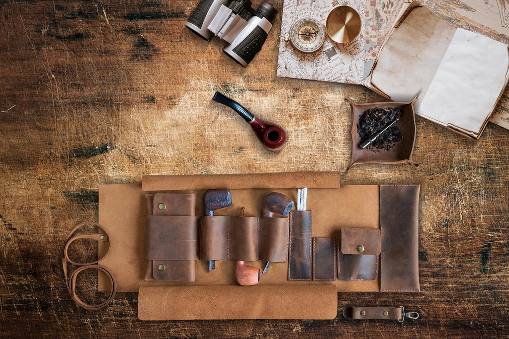 Tobacco Leather Pipe Pouch: Handmade Pipe Bag for 3-Pipes