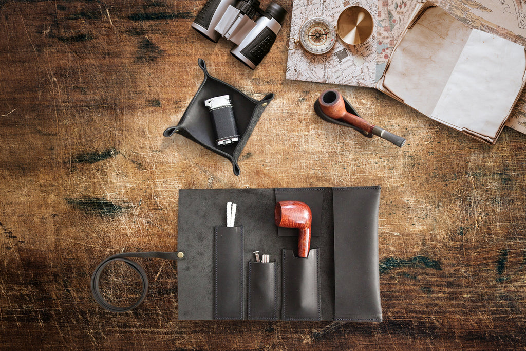 Black Leather Mini Pipe Pouch: Handmade Pocketsize Pipe Bag for 1-Pipe