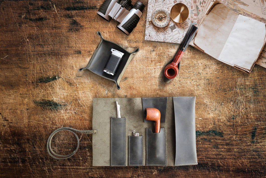 Olive Leather Mini Pipe Pouch: Handmade Pocketsize Pipe Bag for 1-Pipe