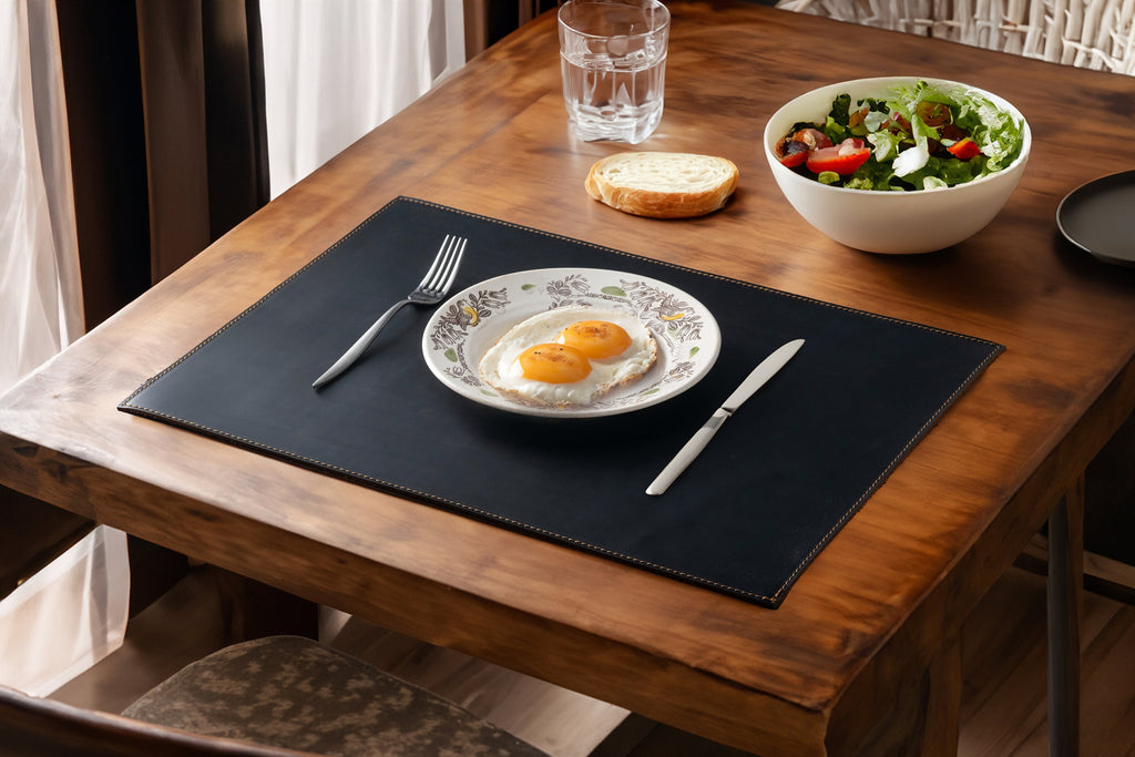 Distressed Leather Double Sided Placemat: Handmade Two Sided Dining Table Mat - 12x16 inch