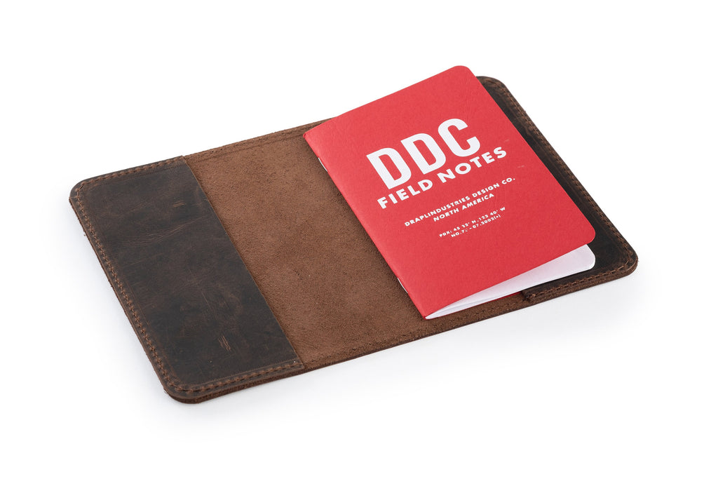 Handmade Distressed Leather Field Notes Cover - Pitch Black