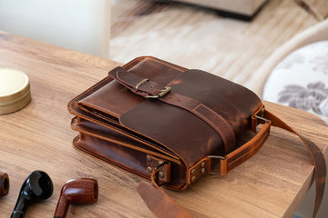 Leather 8-Pipe Messenger Bag, Handmade Shoulder Pipe Tobacco Bag, Crossbody Bag for 8-Pipes