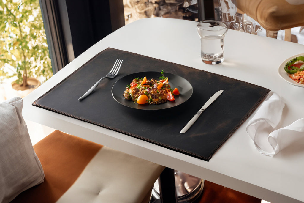 Leather Placemat Set: Handmade Dining Table Mat - Set of 6