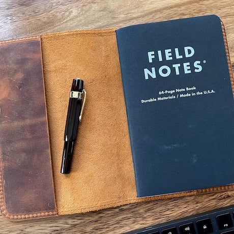 Handmade Distressed Leather Field Notes Cover - Pitch Black