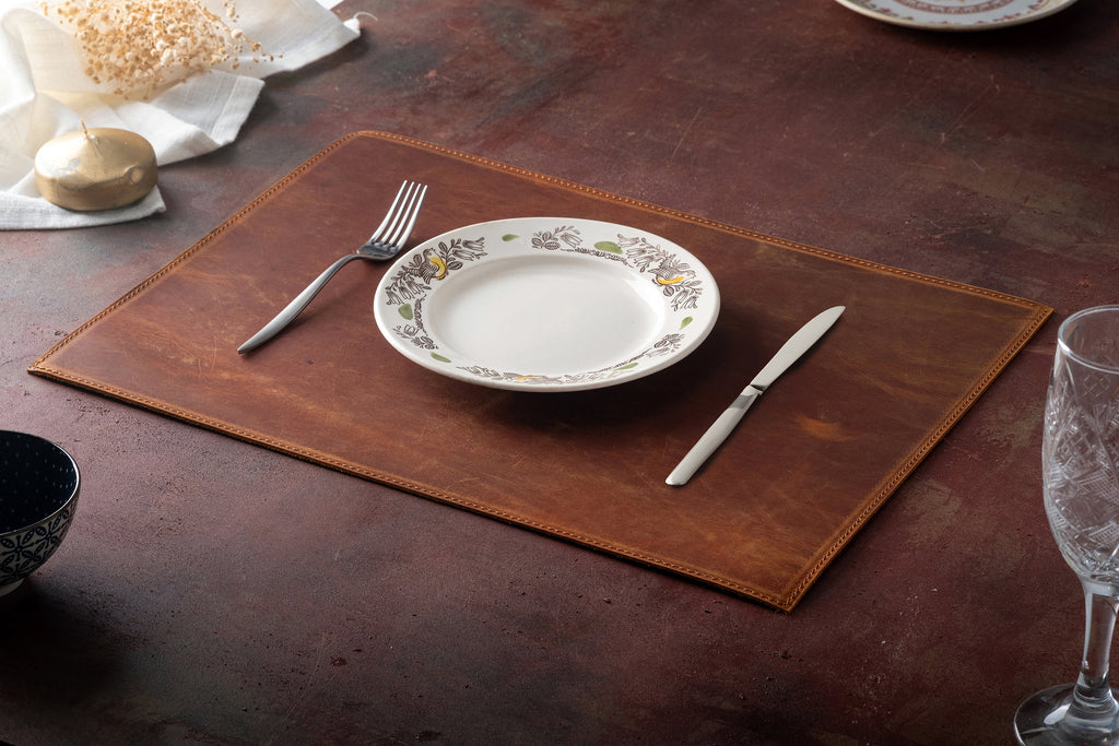Distressed Leather Placemat: Handmade Dining Table Mat - 12x16 inch