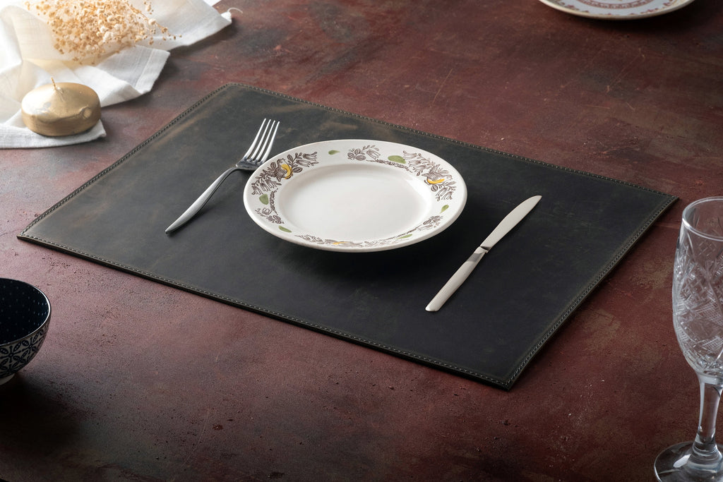 Distressed Leather Placemat: Handmade Dining Table Mat - 12x16 inch