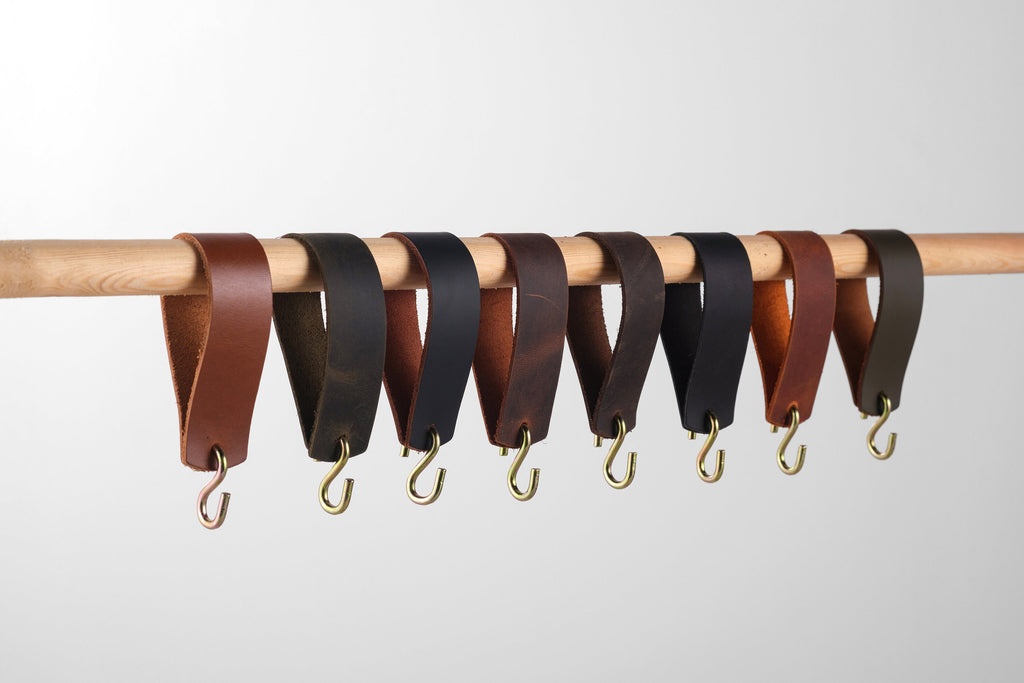 Leather Wardrobe Rail Hook: Handmade Distressed Leather Coat Hangers