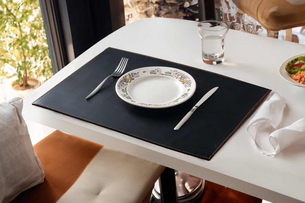 Distressed Leather Placemat Set: Handmade Dining Table Mats, 12x18 inch